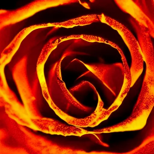 Image similar to award - winning macro of a beautiful black rose made of glowing molten magma