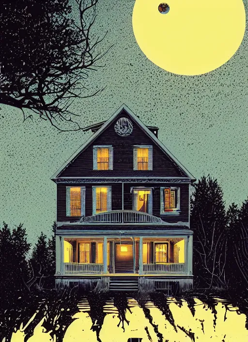 Image similar to house from The Amityville Horror (1979), Kilian Eng, Dan Mumford, detailed