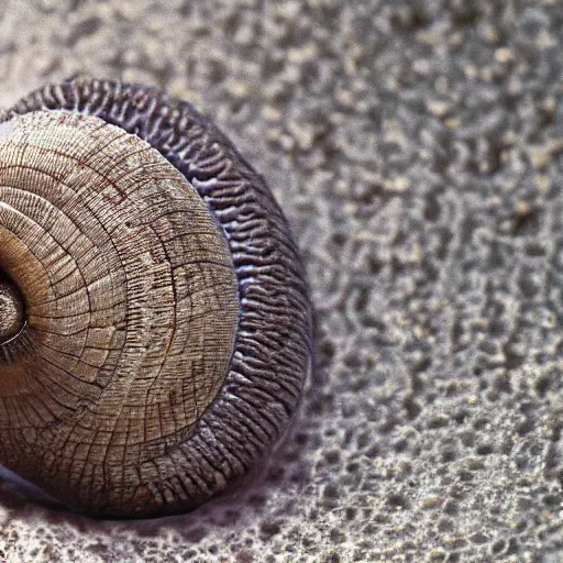 Image similar to a snail with an eyeball for a shell, shell with the texture of an eyeball, eyeball shaped like a shell