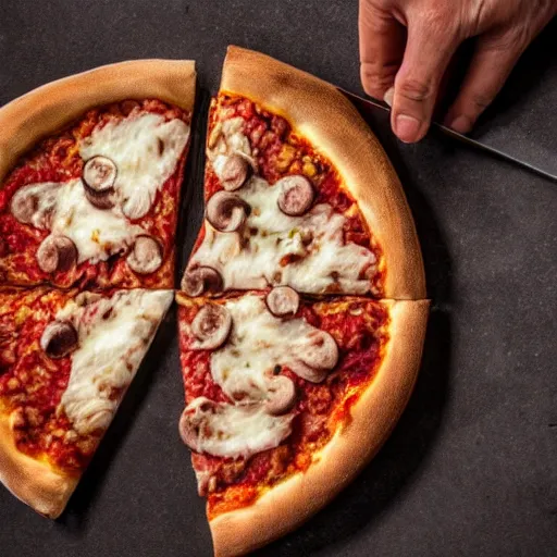 Cheese pizza cutting by wheel pizza cutter. Stock Photo by stockfilmstudio