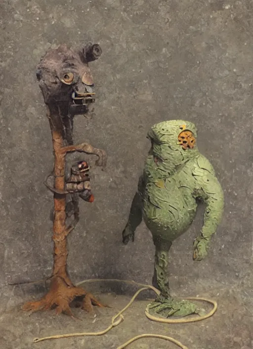 Image similar to an impasto painting by shaun tan and dan mcpharlin of a forgotten creature sculpture by the caretaker and ivan seal,