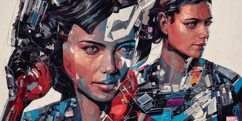 Prompt: a portrait of a female android, by MARVEL comics and Sandra Chevrier, 4k