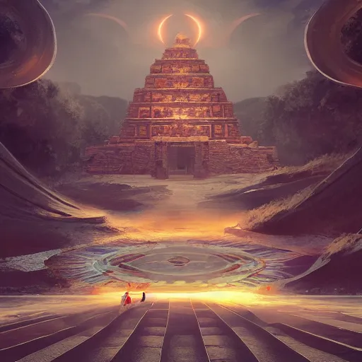 Image similar to ancient solar temple , stylish, lsd, trending on artstation, cinematic, artwork by WLOP