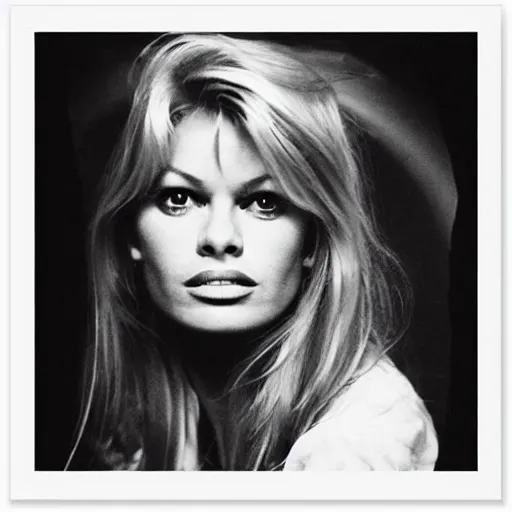 Prompt: stunning symmetrical portrait of beautiful smiling brigitte bardot in front of a tall synthesizer music studio, high contrast grainy blank and white photography print ilford warm tone, huge modular synthesizer moog