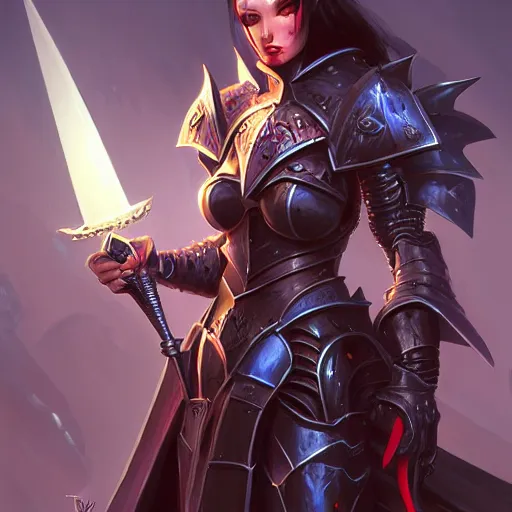 Prompt: dark fantasy mistress, lady - knight, high details, dark mood, tyler edlin, artstation