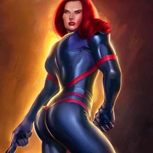 Image similar to natasha romanoff as thanos, feminine beautiful muscular fitness model wearing armor, red lips, attractive, highly detailed full body portrait, pretty face, elegant, breathtaking art, concept art, by artgerm and ilya kuvshinov