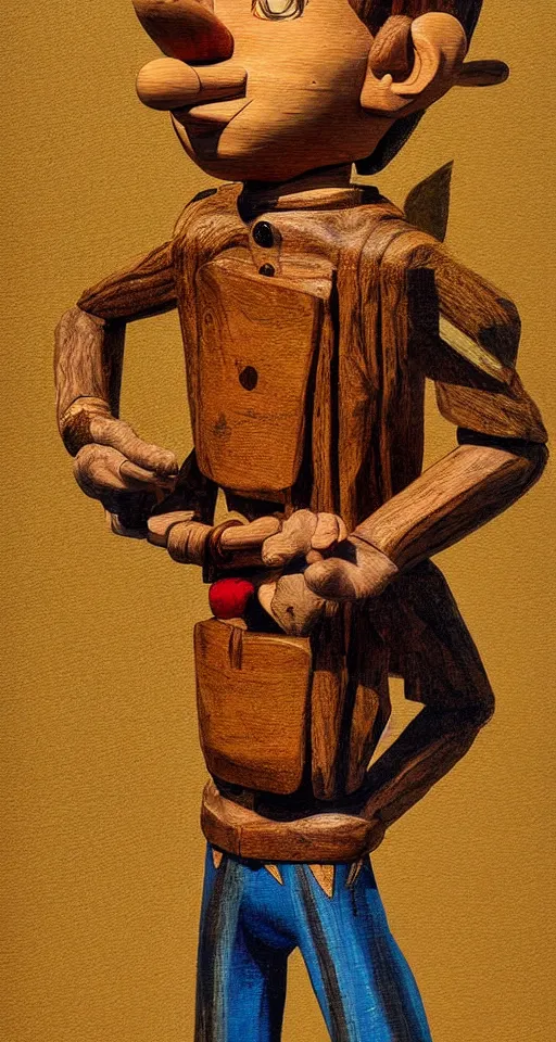 Prompt: a wooden boy, pinocchio highly detailed painting by alberto mielgo