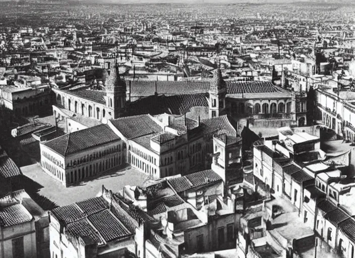 Prompt: an antique black and white high resolution photograph of the city of seville 1 9 4 0.