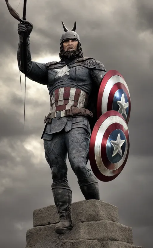 Prompt: Statue of viking Captain America