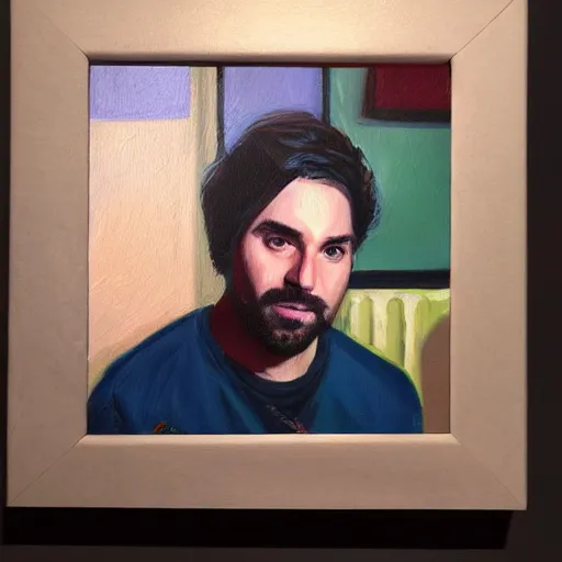 Prompt: portrait of twitch streamer vinny vinesauce, oil painting