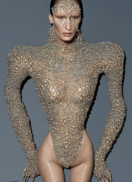 Prompt: sculpture of Bella Hadid made of glass, crystals, diamonds and some ice::great proportions, intricate silhouette, golden ratio, liquids, caustics, vfx, transparency, harper's bazaar, vogue, magazine, insanely detailed and intricate, ornate, luxury, elite, elegant::by ruan jia, by Kenneth Willardt, by ross tran, by WLOP, by Andrei Riabovitchev