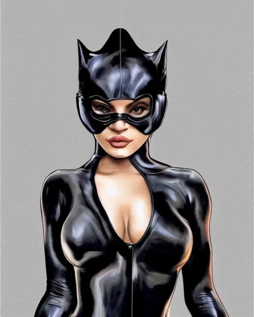 Prompt: kylie jenner as catwoman, sexy look, realistic digital art, amazing detail