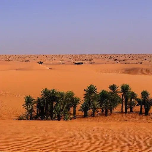 Prompt: arabian desert becomes tropical, rivers, animals, beautiful landscape