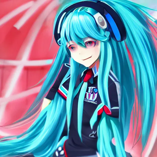 Image similar to Hatsune Miku wearing the Atletico National Uniform, digital artwork, trending in pixiv, 4k