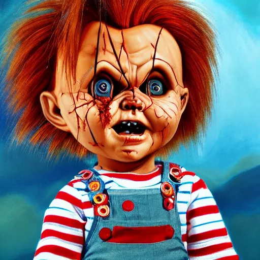 Prompt: Chucky the doll scary painting 4k detail