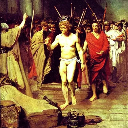 Image similar to caesar returns to rome, oil on canvas, ilya repin, 1 8 7 3