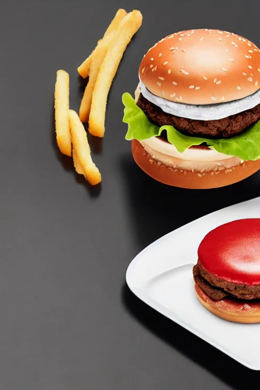 Image similar to mcdonalds hamburger covered in blood, commercial photography