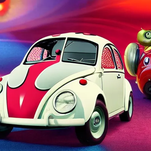 Image similar to a hybrid lady bug and'herbie the love bug'car, imax, 7 0 mm, movie still