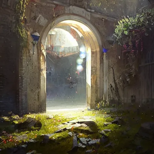 Image similar to an archway through which is a bubble land, Greg Rutkowski, Psychedelic