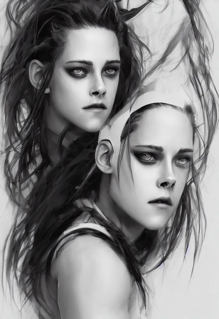 Prompt: portrait of a cyborg Kristen Stewart by Ikeuchi, by Ruan Jia and Mandy Jurgens and Artgerm, extremely beautiful and proportionate face, hyper detailled, trending on artstation