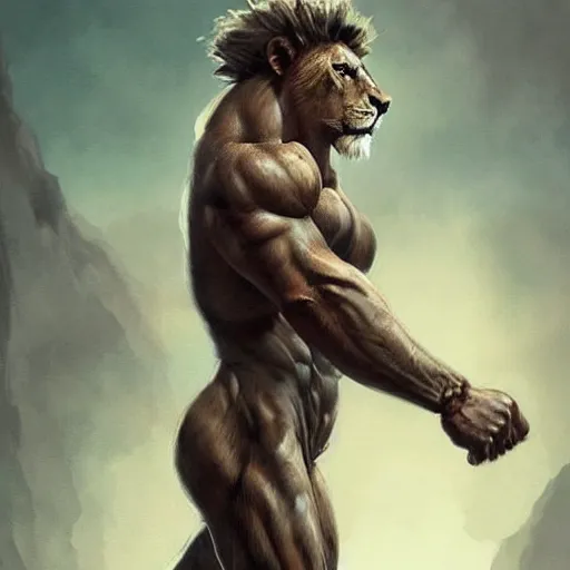 Prompt: a muscular half man half lion mutant creature,digital art,ultra realistic,ultra detailed,art by greg rutkowski,hyperdetailed,anthropomorphic,photorealistic,trendimg on artstation,deviantart,visible veins on arms