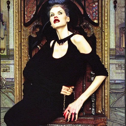 Image similar to portrait of an urban female vampire, with an unusual sense of fashion, by donato giancola and norman rockwell.