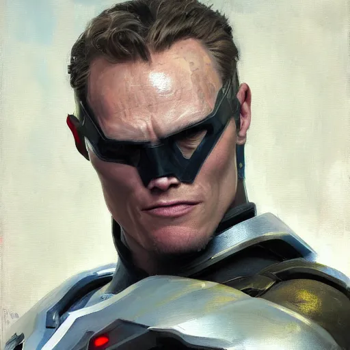 Image similar to greg manchess portrait painting of partially armored paul bettany aka vision as overwatch character, medium shot, asymmetrical, profile picture, organic painting, sunny day, matte painting, bold shapes, hard edges, street art, trending on artstation, by huang guangjian, gil elvgren, ruan jia, greg rutkowski, gaston bussiere