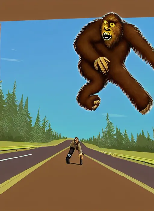 Image similar to sasquatch game art in the style of skate or die 2