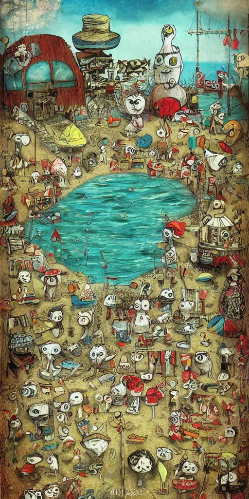 Image similar to a summer beach scene by alexander jansson and where's waldo