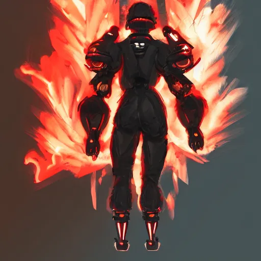 Prompt: Character design body made of fire, body with black and red lava, mecha humanoid with cyberpunk bomber jacket, concept art character, royalty, smooth, sharp focus, organic, appealing, deep shadows, sketch line art for character design