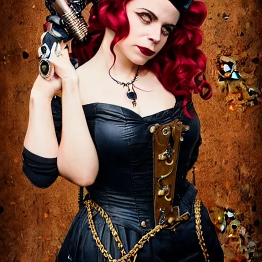 Prompt: portrait of emily hampshire in steampunk cosplay