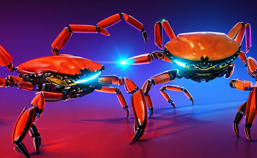 Image similar to robocrab cybercore disco rave, highly detailed, extremely high quality, hd, 4 k, 8 k, professional photographer, 4 0 mp, lifelike, top - rated, award winning, cinematic, realistic, detailed lighting, detailed shadows, sharp, no blur, edited, corrected, trending