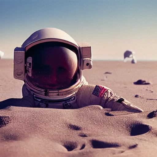 Prompt: a beautiful photo of an astronaut on the beach in the summer, 1 9 7 0, soft light, morning light, photorealistic, realistic, octane, 8 k, cinematic shot