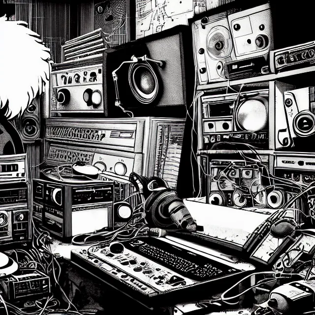 Image similar to a portrait of an anthropomorphic cyberpunk yeti podcasting in his secret electronics lab, detailed render, tape deck, studio microphone, boombox, headphones, epic composition, cybernetics, 4 k realistic, cryengine, realistic shaded lighting, sharp focus, masterpiece, by matteo scalera, gary montalbano, peter elson in the style of the tokyo ghost comic