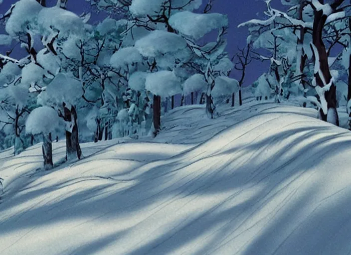 Prompt: wooded snowdrift landscape from mulan ( 1 9 9 8 )