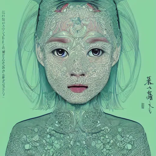 Image similar to the portrait of an unbelievably beautiful, elegant, and sophicated young japanese woman partially made of broccoli, an ultrafine detailed illustration by james jean, intricate linework, bright colors, final fantasy, behance contest winner, vanitas, angular, altermodern, unreal engine 5 highly rendered, global illumination, radiant light, detailed and intricate environment