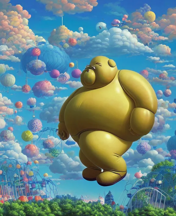 Prompt: a puffy inflated amusement park made out of seamless fat organic creatures, in the style of an aerodynamic blobby obese robot, overgrown with thick orchids, partly cloudy, sun - drenched, dramatic lighting, by dan mumford, yusuke murata, makoto shinkai, ross tran, cinematic, unreal engine, cel shaded, featured on artstation, pixiv