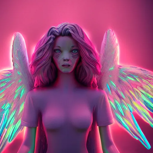 Image similar to angel spirit guide, cartoon portrait made out of rain, realistic, highly detailed, neon, rendered in octane, unreal engine, beautiful, trending on artstation,