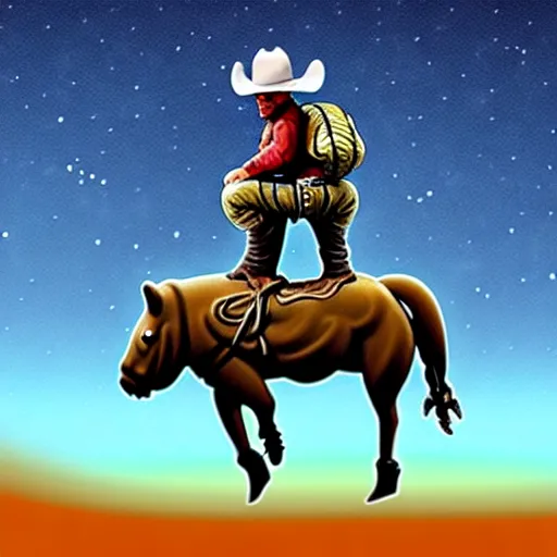 Image similar to a cowboy riding a tardigrade