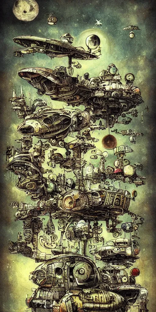 Prompt: a spaceship junkyard scene by alexander jansson