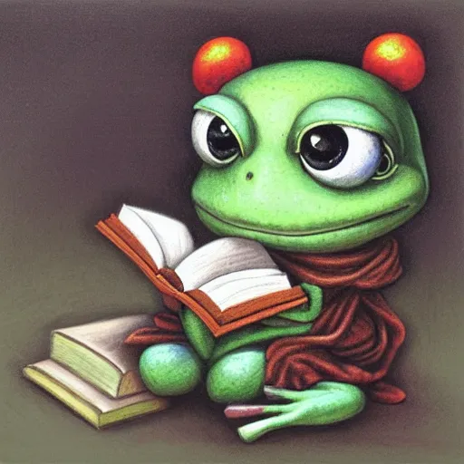 Image similar to a frog monk cleric reading his book, fantasy concept art by nicoletta ceccoli, mark ryden, lostfish, max fleischer