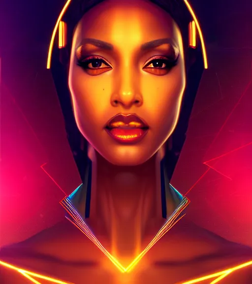 Image similar to symmetry!! egyptian princess of technology, solid cube of light, hard edges, product render retro - futuristic poster scifi, lasers and neon circuits, brown skin gorgeous egyptian princess, intricate, elegant, highly detailed, digital painting, artstation, concept art, smooth, sharp focus, illustration, dreamlike, art by artgerm