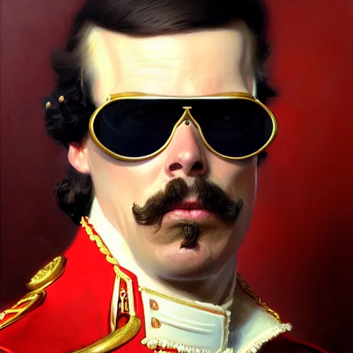 Prompt: drdisrespect as napoleon, wearing sunglasses, breath taking, dignified, highly detailed painting by gaston bussiere, j. c. leyendecker, greg rutkowski, craig mullins, 8 k