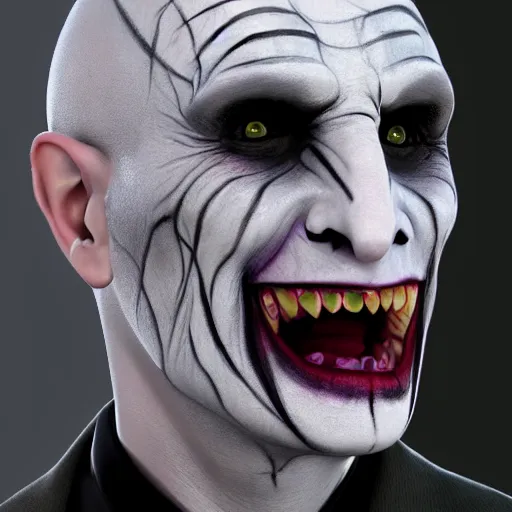 Image similar to voldemort with joker makeup, photorealistic, hd