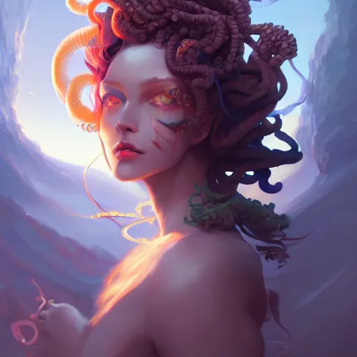 Image similar to a beautiful portrait of nubile medusa, concept art by pete mohrbacher and guweiz and ilya kuvshinov, digital art, highly detailed, intricate, sharp focus, trending on artstation hq, deviantart, unreal engine 5, 4 k uhd image