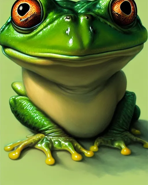 Image similar to semi realistic portrait of an anthropomorphic frog by Stanley Artgerm Lau, WLOP, Rossdraws, James Jean, Andrei Riabovitchev, Marc Simonetti, and Sakimichan, trending on artstation