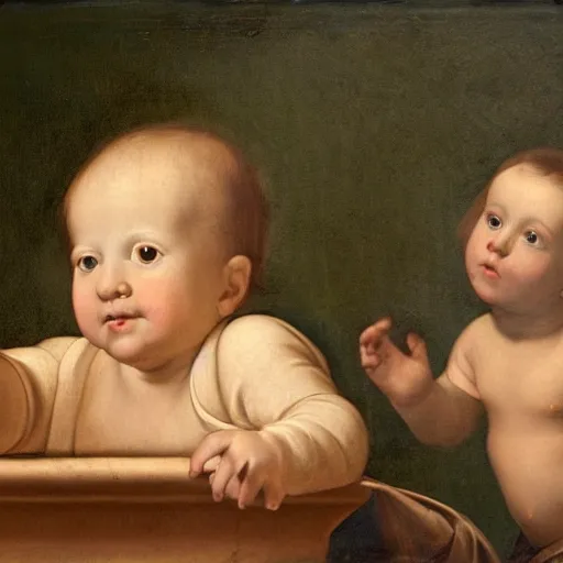 Prompt: Renaissance painting portrait of a baby