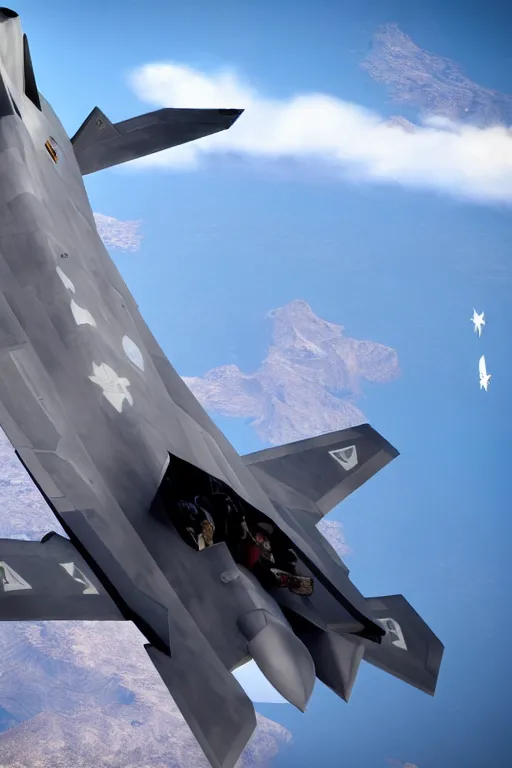 Image similar to Geralt of Rivia piloting a Lockheed Martin F-22 Raptor