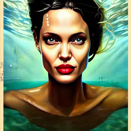 Image similar to underwater lofi portait of angelina jolie, Pixar style, by Tristan Eaton Stanley Artgerm and Tom Bagshaw.