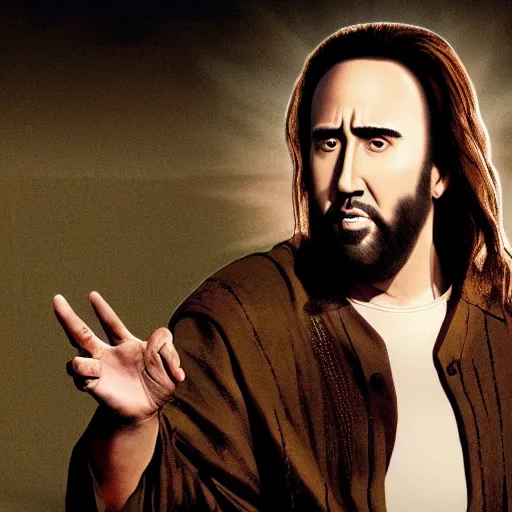 Image similar to nick cage playing nick cage playing jesus